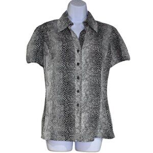 Harve Benard Snake Print Button Up Blouse Sz L Short Sleeve Cotton Collared Top